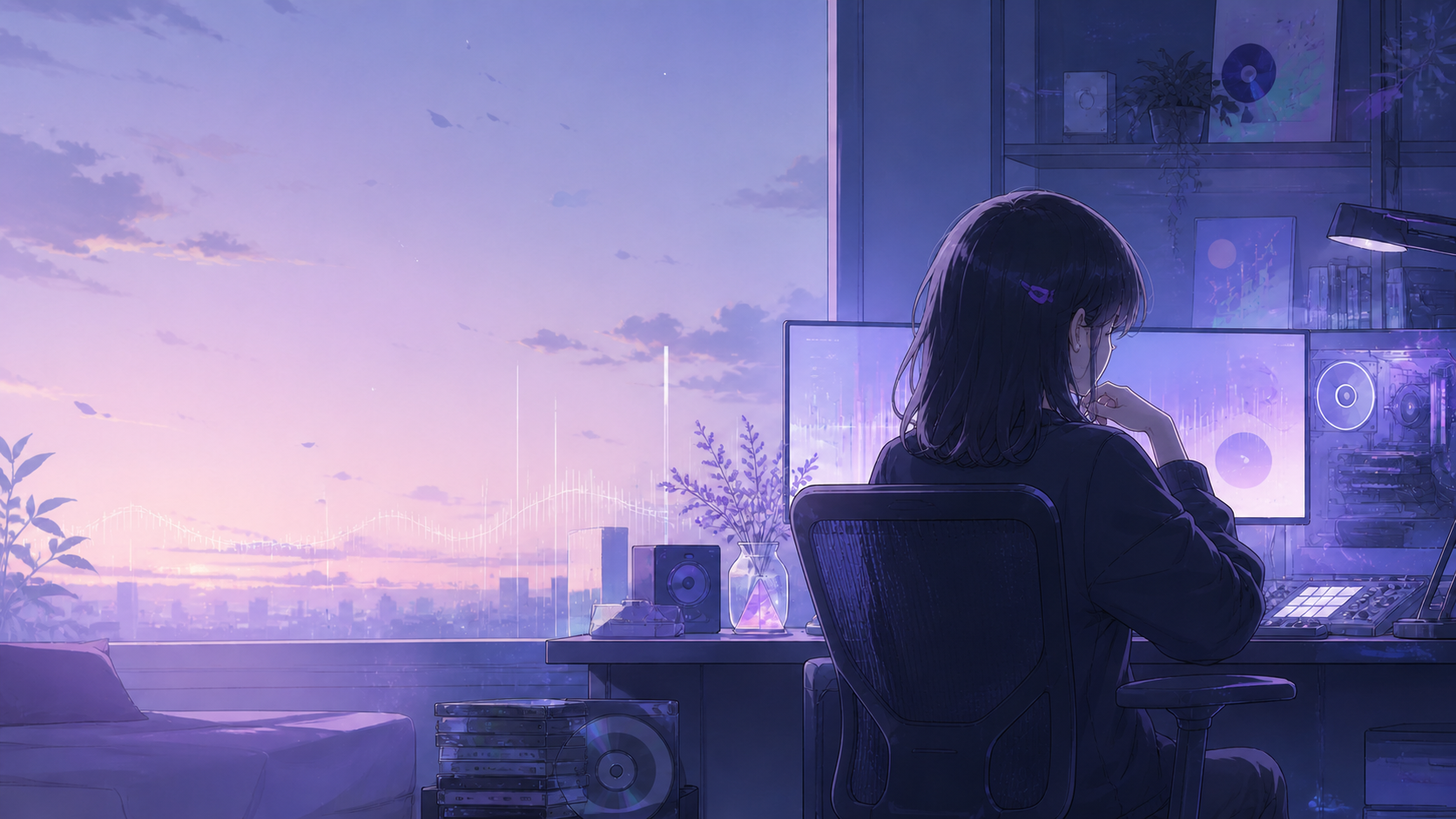 淡紫色的创作空间插画